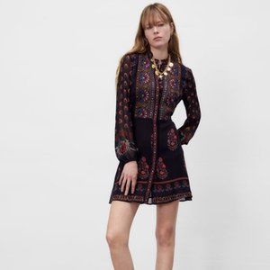 Zara NWT Maroon/Black Dress with Embroidered Yoke, size S